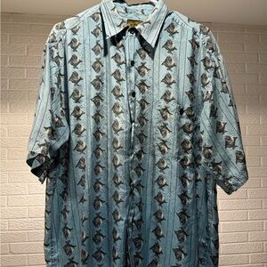 Men's Casual Blue Patterned Button Down Shirt 100% Silk
